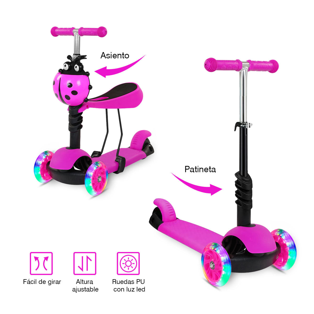 Patín Del Diablo Scooter Ruedas Luces Led Patineta en