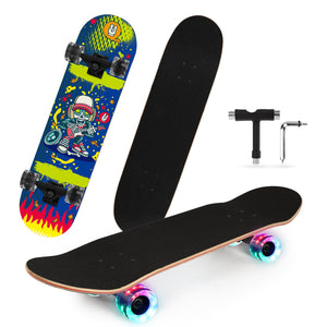 Patineta Skateboard Tabla De Madera Con Luz Led Herramienta