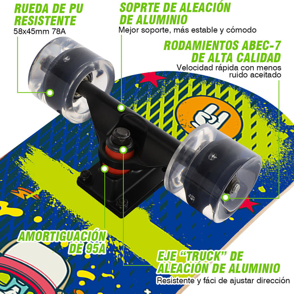 Patineta Skateboard Tabla De Madera Con Luz Led Herramienta