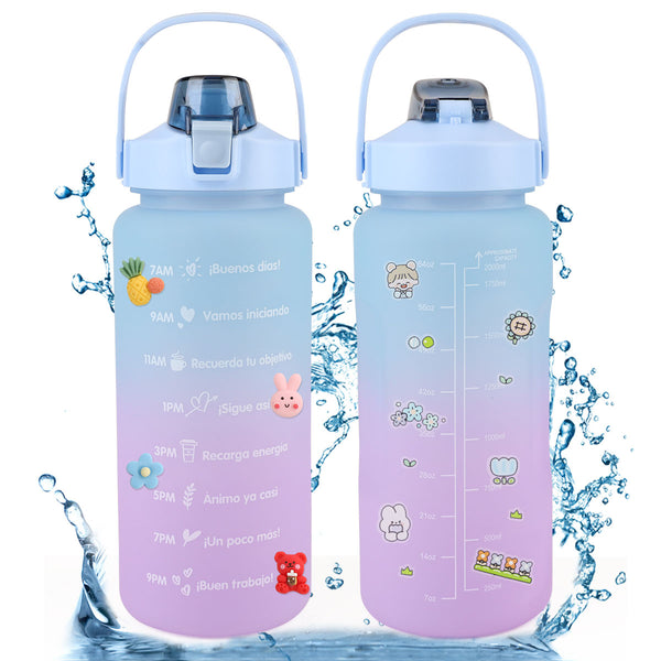 Botella De Agua 2 litros Motivacional Taza De Agua Deportiva De Gran Capacida Con Popote Libre de BPA