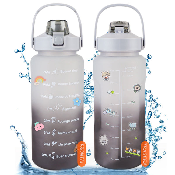 Botella De Agua 2 litros Motivacional Taza De Agua Deportiva De Gran Capacida Con Popote Libre de BPA